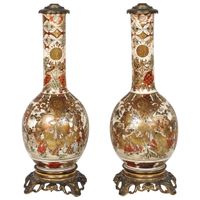 A fantastic pair of Satsuma lampstands, former oil-lamps. - image 1