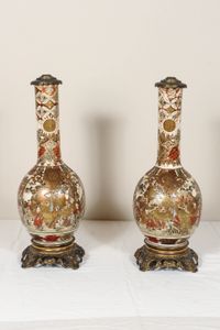 A fantastic pair of Satsuma lampstands, former oil-lamps. - image 11