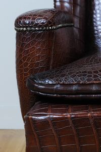 A very unusual and chic crocodile upholstered wing chair. - image 5