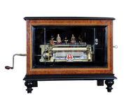 A Swiss amboyna 'bells-in-sight' cylinder music box with animated dancers, circa 1880 - image 1