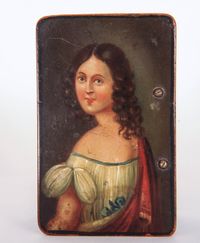 Een Franse cylinder speeldoosje met een polychroom beschild deksel, omstreeks 1840 - afbeelding 2