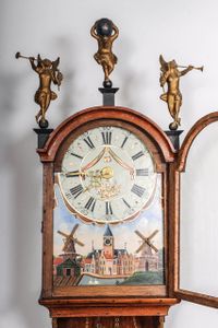 Een zeldzame eiken Friese staartklok met ongebruikelijke mechaniek en geanimeerde molens, omstreeks 1820 - afbeelding 9