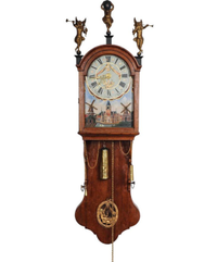 Een zeldzame eiken Friese staartklok met ongebruikelijke mechaniek en geanimeerde molens, omstreeks 1820 - afbeelding 1