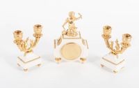 Nice Decorative Miniature Three-Piece White Marble and Ormolu Clock Set - image 6