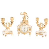 Nice Decorative Miniature Three-Piece White Marble and Ormolu Clock Set - image 1