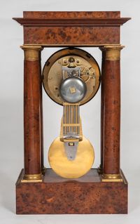 A good  well figured Empire burr walnut 4 pillar table regulator, signed - image 2