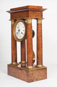 A good  well figured Empire burr walnut 4 pillar table regulator, signed - image 5