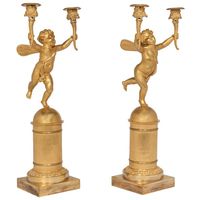 A pair of two armed empire ormolu candlestick with Cupids, Circa 1820 - image 1