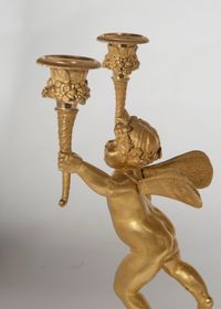 A pair of two armed empire ormolu candlestick with Cupids, Circa 1820 - image 3