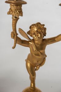 A pair of two armed empire ormolu candlestick with Cupids, Circa 1820 - image 4