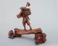 A good and very nice detailed Japanese lumberjack sculpture, signed, Circa 1900 - image 8