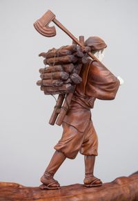 A good and very nice detailed Japanese lumberjack sculpture, signed, Circa 1900 - image 10