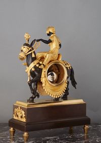 An unusual French ‘Directoire' gilt and patinated bronze mantel clock with young Arab on mule, circa 1800 - image 3