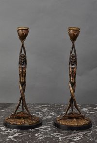 An unusual pair of Art Deco candlesticks featuring Satyrs - image 2