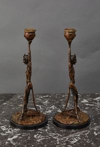 An unusual pair of Art Deco candlesticks featuring Satyrs - image 3