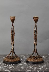 An unusual pair of Art Deco candlesticks featuring Satyrs - image 4