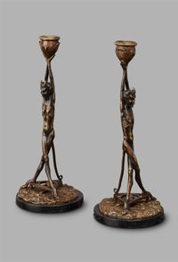 An unusual pair of Art Deco candlesticks featuring Satyrs - image 1