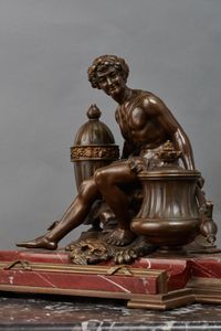 A Greek inspired marble desk inkwell featuring Adonis, with matching candlesticks, circa 1880 - image 4
