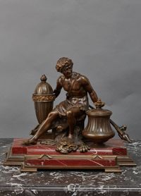 A Greek inspired marble desk inkwell featuring Adonis, with matching candlesticks, circa 1880 - image 2