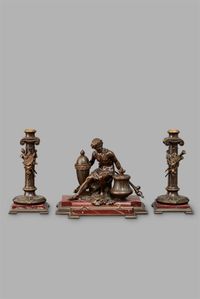 A Greek inspired marble desk inkwell featuring Adonis, with matching candlesticks, circa 1880 - image 1