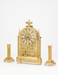 An unusual French Louis XVI filigree skeleton clock set, circa 1780 - image 1