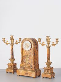 A French sienna marble clock with candle holders, circa 1890 - image 2