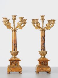 A French sienna marble clock with candle holders, circa 1890 - image 5