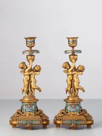 A pair of French ormolu Champleve candlesticks, circa 1880 - image 1