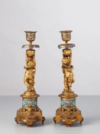 A pair of French ormolu Champleve candlesticks, circa 1880 - image 3