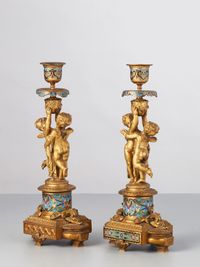 A pair of French ormolu Champleve candlesticks, circa 1880 - image 2