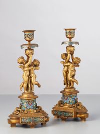 A pair of French ormolu Champleve candlesticks, circa 1880 - image 4