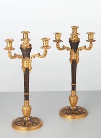 A rare pair of European four-light gilt bronze ‘Directoire’ candlesticks, circa 1810 - image 1