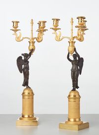 A pair of French gilt candlesticks with patinated bronze angels, circa 1820 - image 2