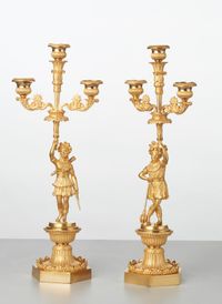 A pair of French bronze ‘Paul and Virginie’ candlesticks, circa 1830 - image 1