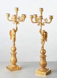 A pair of French bronze five-arm candlesticks with angels, circa 1830 - image 1