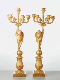 A pair of French bronze five-arm candlesticks with angels, circa 1830 - image 3