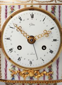 Rare French porcelain and gilt bronze mantel clock by Godon, circa 1785 - image 3