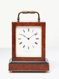 An elegant French burr-walnut ‘time-piece’ travelling clock, circa 1840 - image 2