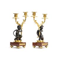 Napoleon III period candlesticks on a red marble decorated base featuring young kids carrying the candles - image 2