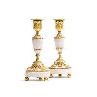 A pair of high-quality white marble candlesticks from the Louis XVI period - image 1