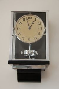 W28 Large nickel Plated Art Deco J. L. Reutter Wall Hanging Three-Glass Atmos Clock. - image 2