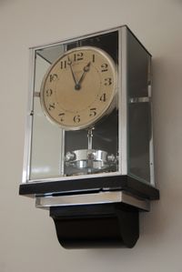 W28 Large nickel Plated Art Deco J. L. Reutter Wall Hanging Three-Glass Atmos Clock. - image 6