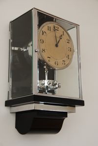 W28 Large nickel Plated Art Deco J. L. Reutter Wall Hanging Three-Glass Atmos Clock. - image 5