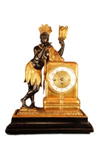 Abs-06 Wooden viennese 'au bon sauvage' clock with moving eyes automaton and music box. - image 1