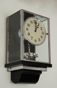 W35  Large nickel plated Art Deco J. L. Reutter Wall Hanging Three-Glass Atmos Clock. - image 3