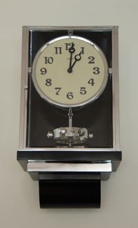 W35  Large nickel plated Art Deco J. L. Reutter Wall Hanging Three-Glass Atmos Clock. - image 5