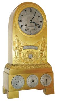 M166 Tabel/mantel clock calendar, moon  phases retrograde displays, 8 day time and strike pendule a Paris movement signed Pons on front plate - image 1