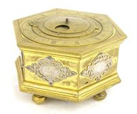 T14 Gilt brass and silver mounted hexagonal table clock with moon phase and alarm. - image 2