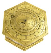 T14 Gilt brass and silver mounted hexagonal table clock with moon phase and alarm. - image 3