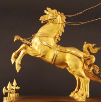 M01 French Ormolu Two Horse Chariot Clock, 'The Chariot of Telemachus'. - afbeelding 4
